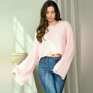 Women's Pink Distressed Sweater